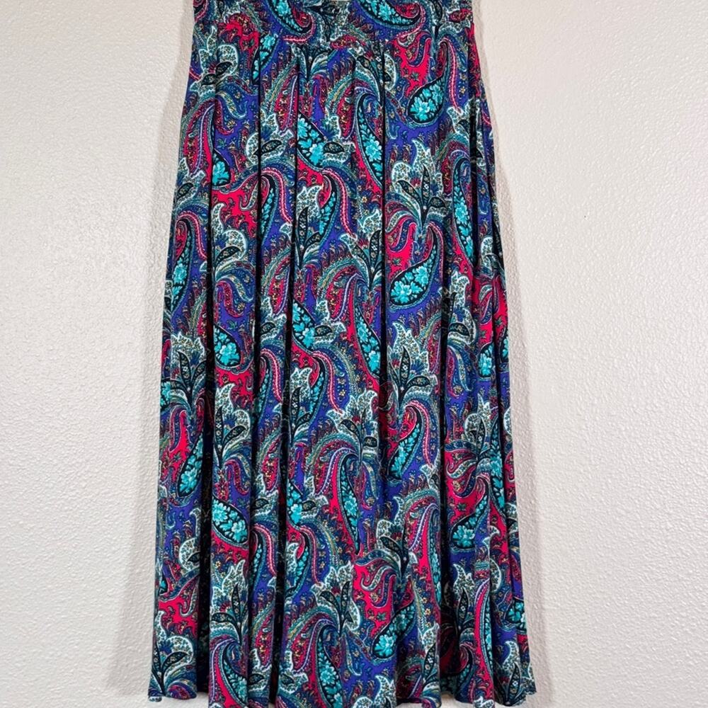 Vintage 1980s Blue Red Paisley Midi Skirt Women 6 Made USA Classic Pull On Retro - Picture 10 of 11